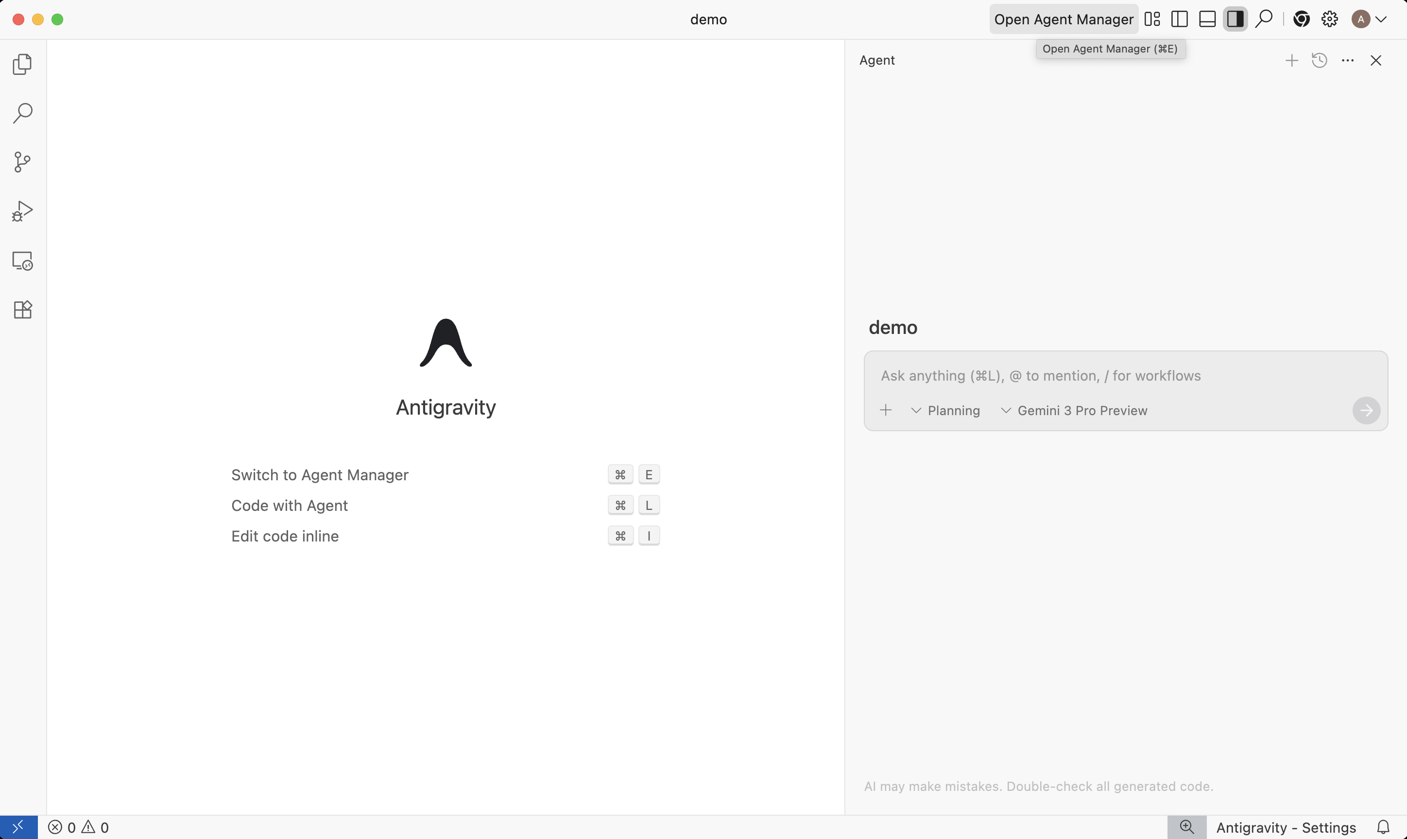 Editor + Agent Manager 雙介面